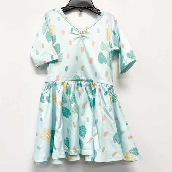 Dot Dot Smile Girls Green Plant Print Ballerina Short Sleeve Dress Size 2T - Picture 1 of 4
